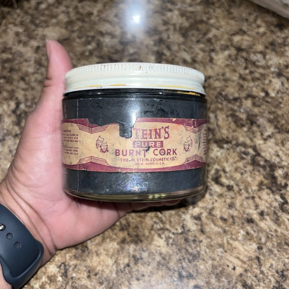 Vtg 1950s Stein's Black Theatrical Paste Make-up Pure Burnt Cork Collectible Jar